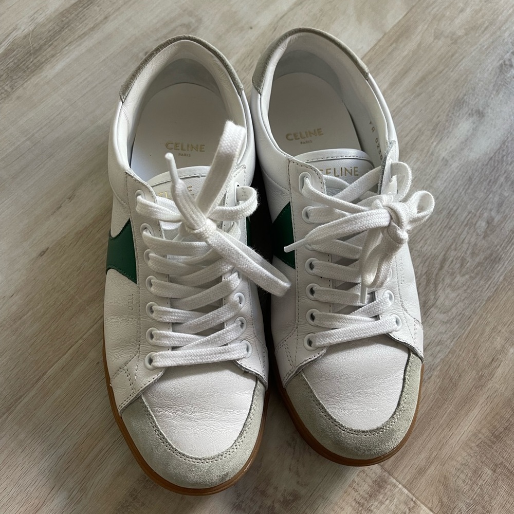 Celine Triomphe White and Green Sneakers (Size 38)